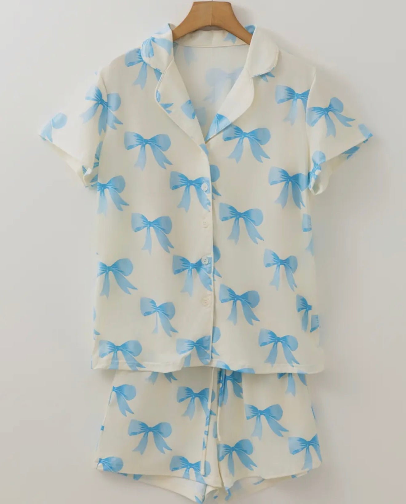 Blue Bow Printed Pajama Set