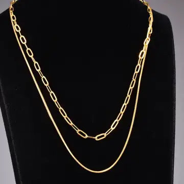 18K Gold Plated Double Layer Necklace, Paperclip Necklace
