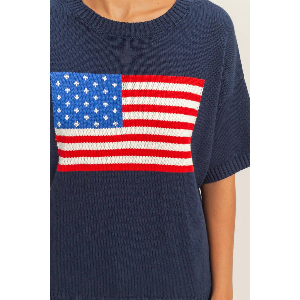 American Flag Knit Top: NAVY