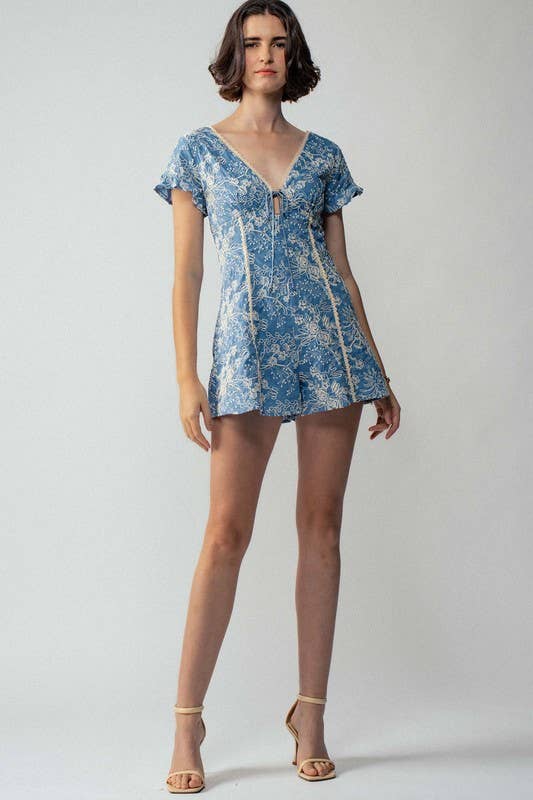 Boho Embroidered Flutter Sleeve Romper