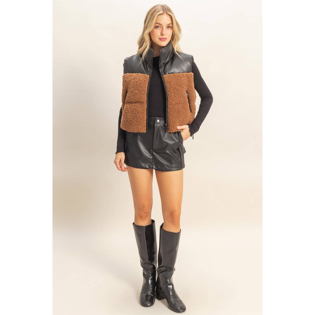 Sherpa Pu Puffer Vest: TOAST