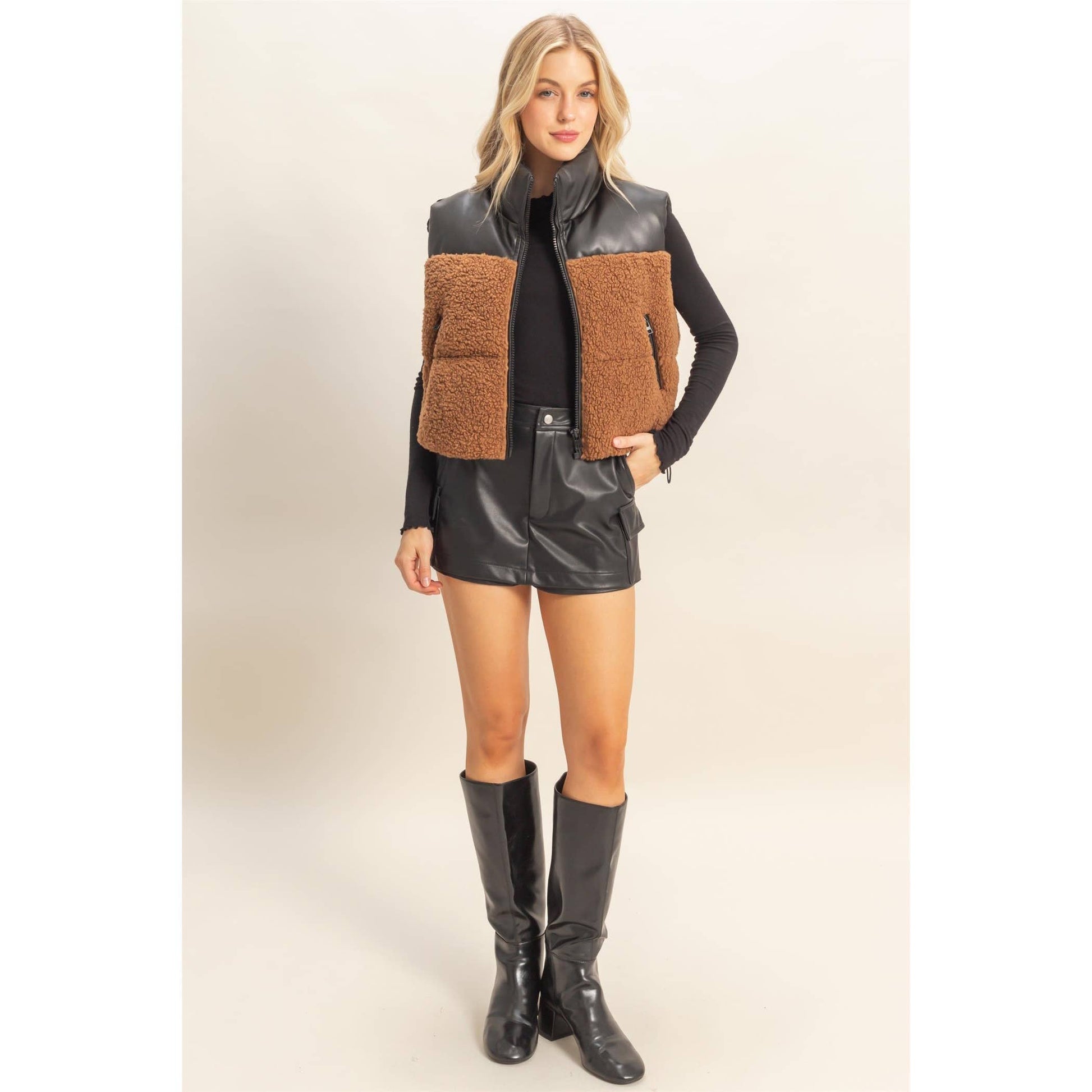 Sherpa Pu Puffer Vest: TOAST