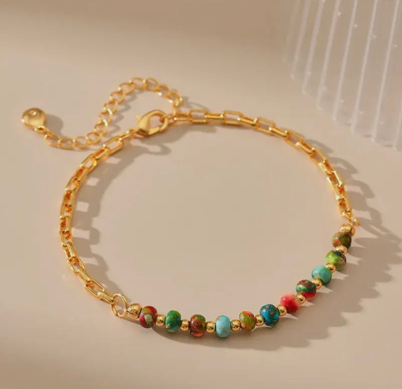 Colorful Beaded 18K Gold Plated Bracelet