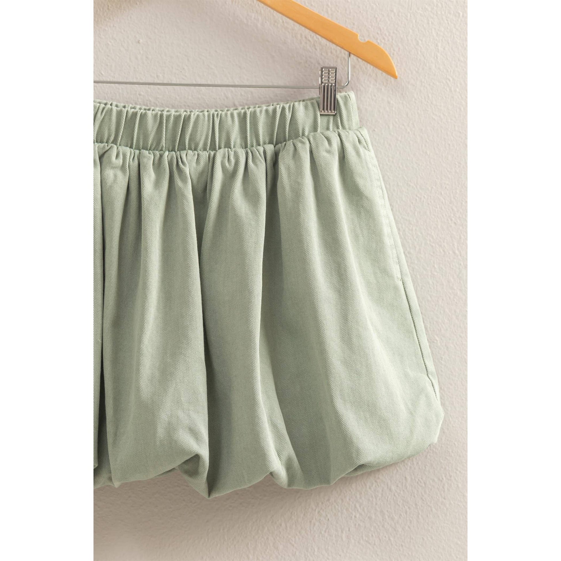 High Waist Woven Bubble Skirt: SAGE GREEN