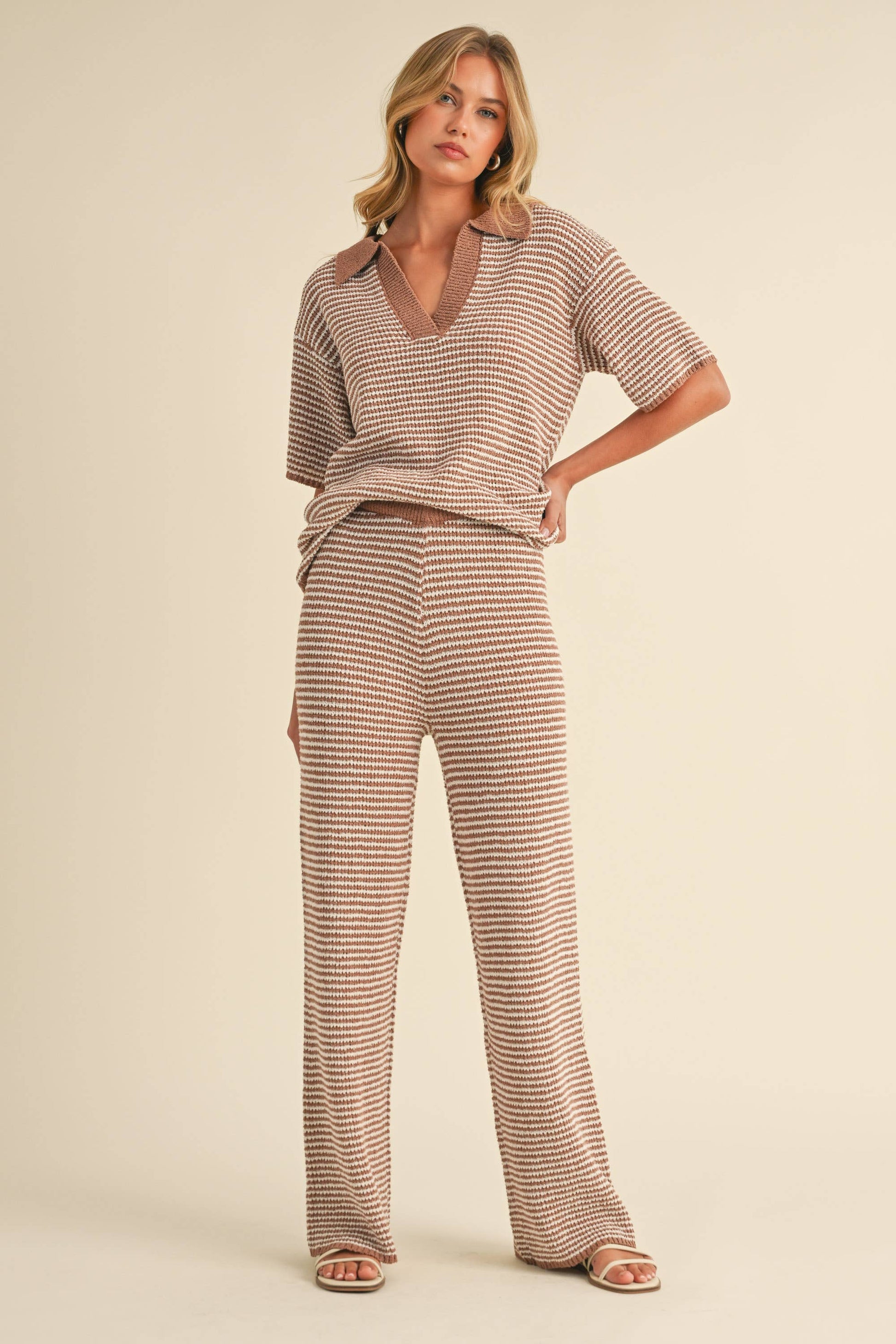 SHORT SLEEVE SWEATER TOP AND PANTS SET: HUNTER GREEN