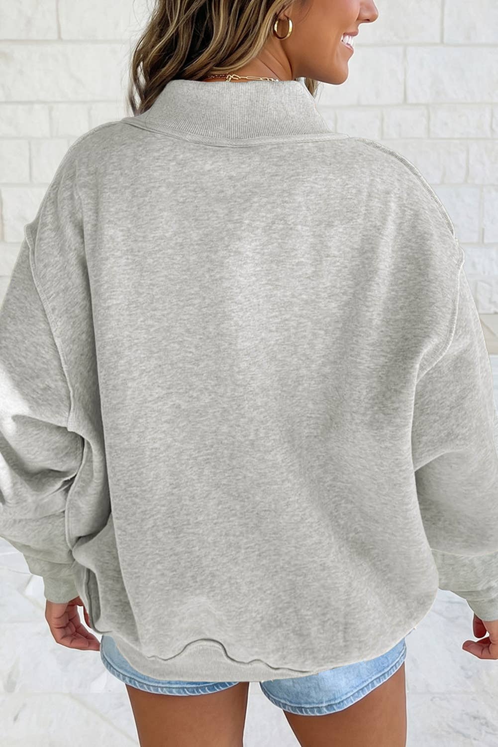 TIGERS Double Side Reversible Mock Neck Sweatshirt: Light Grey