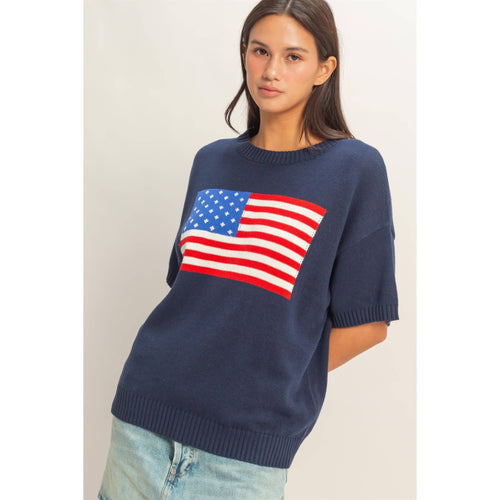 American Flag Knit Top: NAVY