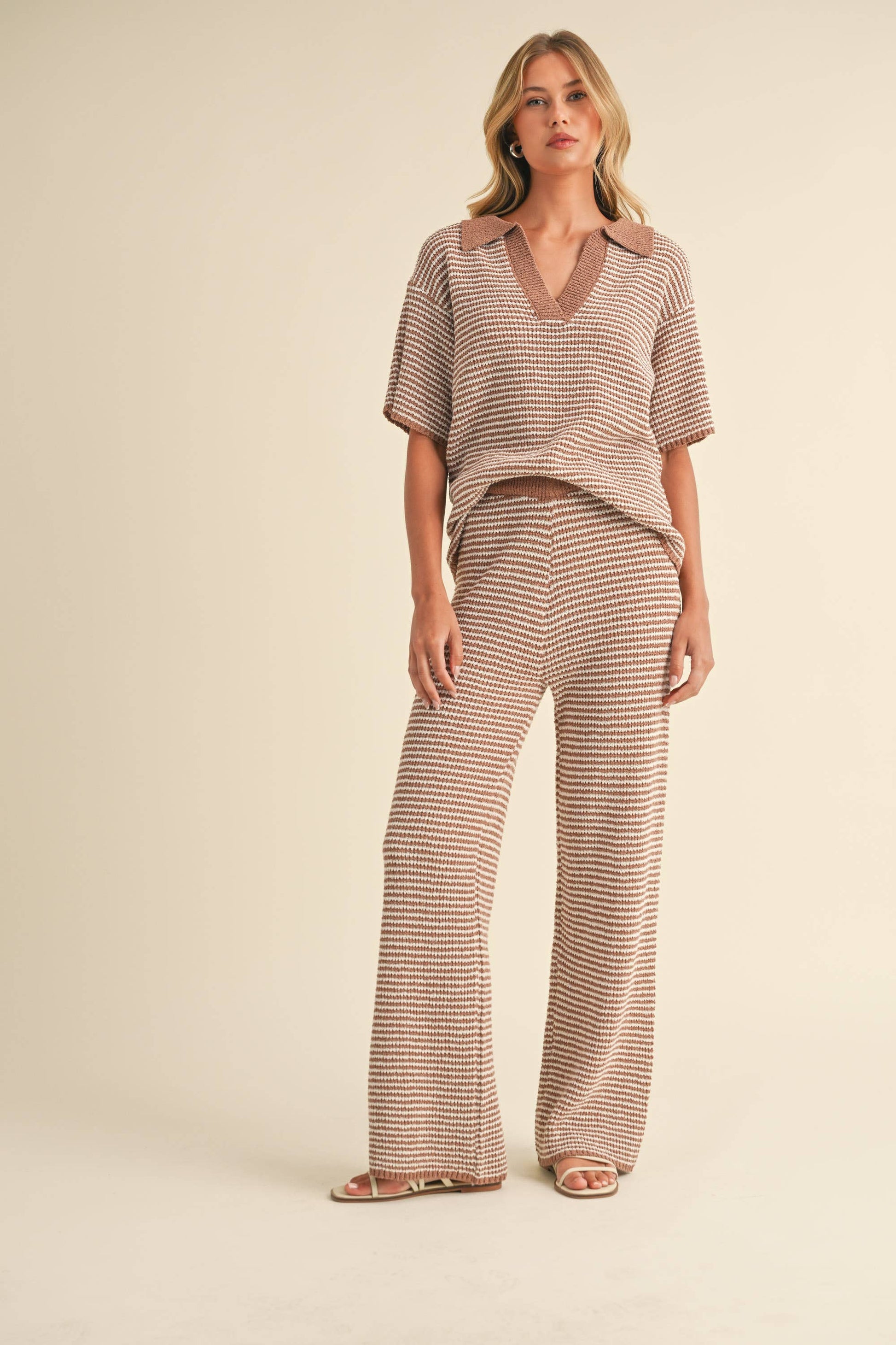 SHORT SLEEVE SWEATER TOP AND PANTS SET: HUNTER GREEN