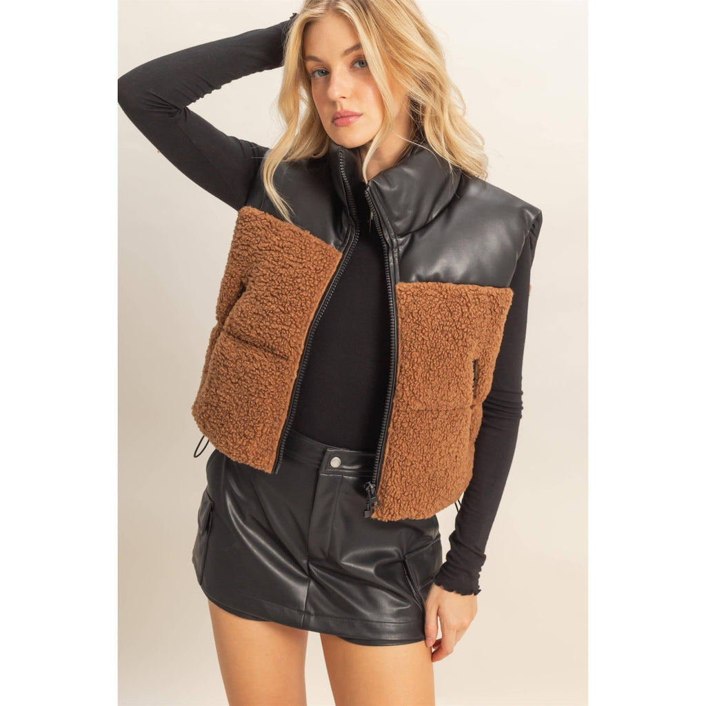 Sherpa Pu Puffer Vest: TOAST