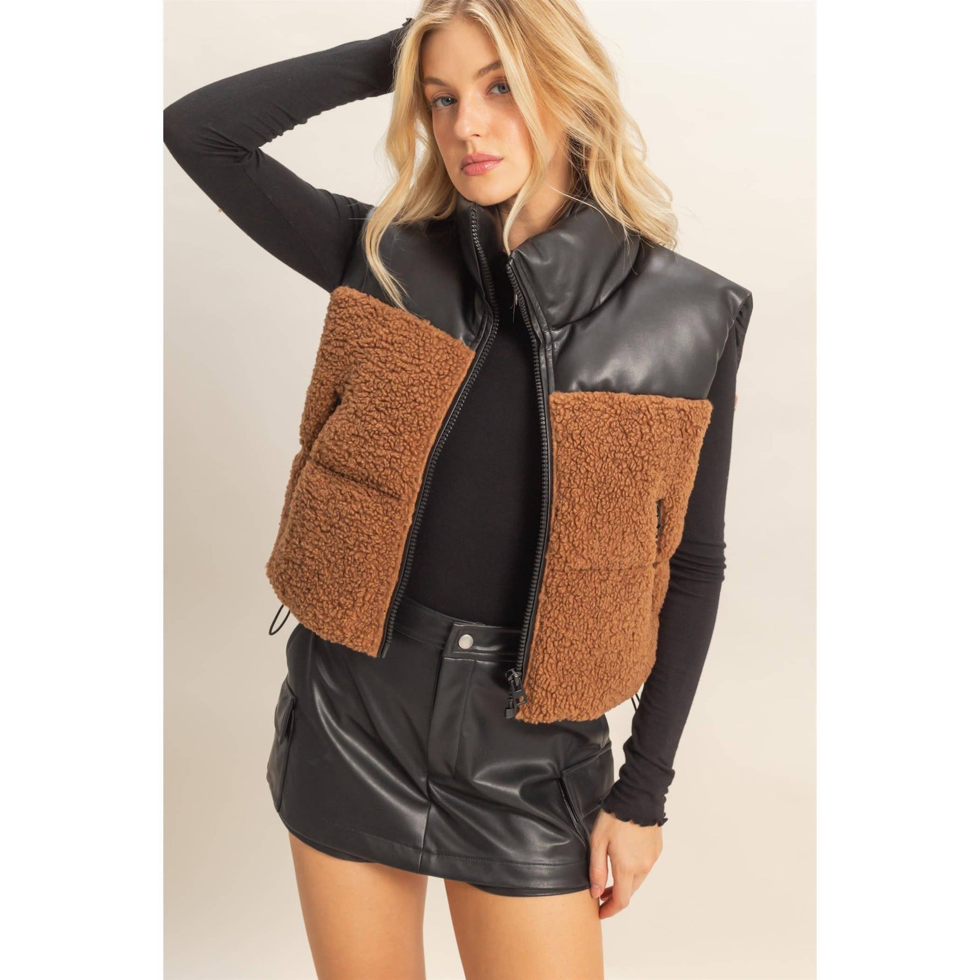 Sherpa Pu Puffer Vest: TOAST
