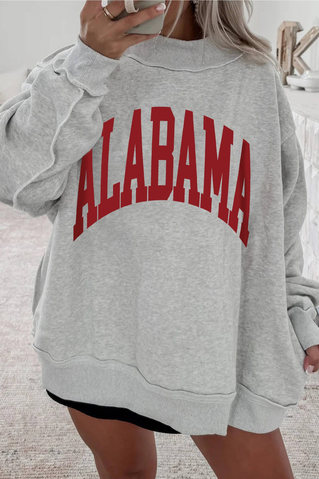 Light Grey AL Reversible Printed Ribbed Patchwork Mock Neck : Light Grey