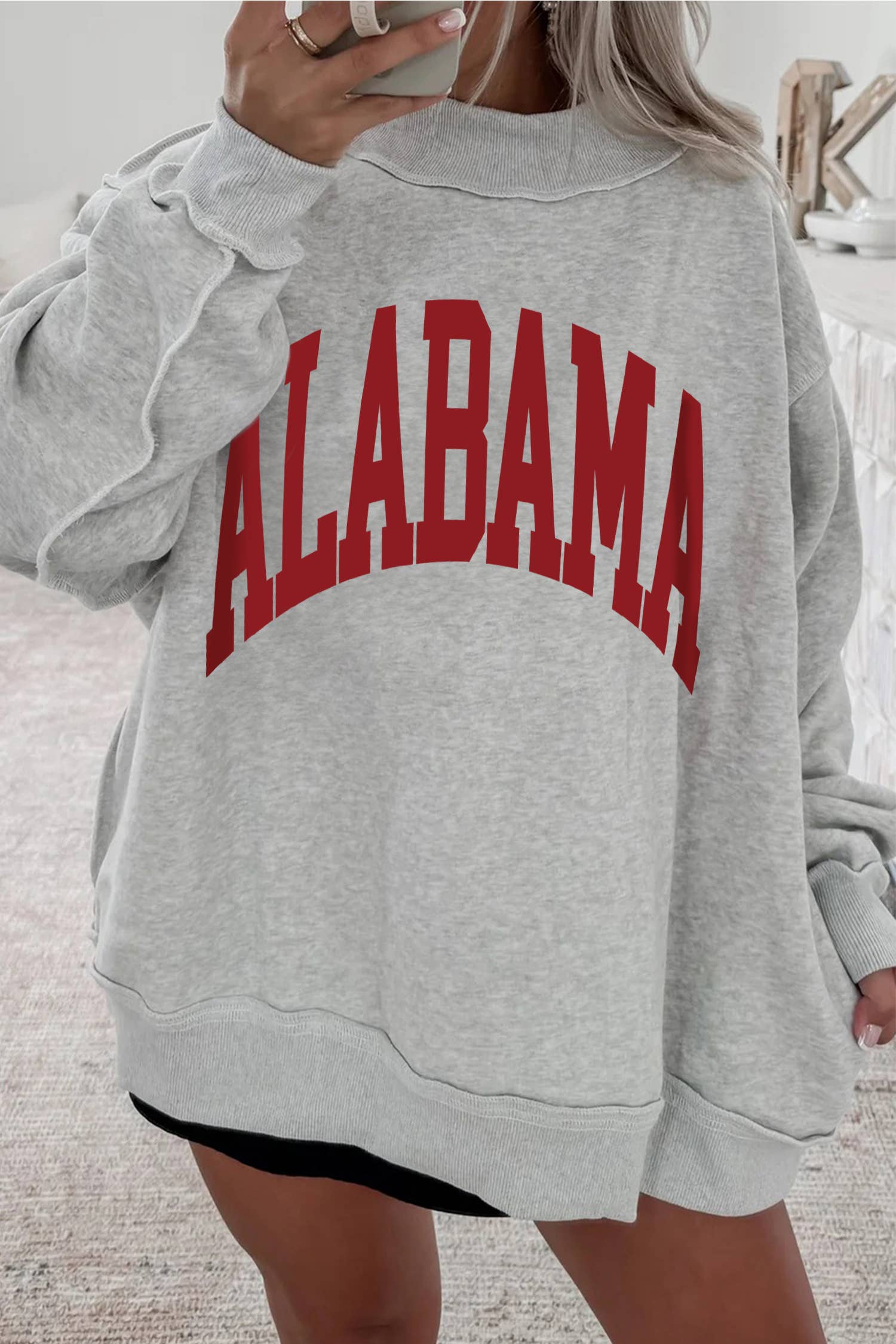 Light Grey AL Reversible Printed Ribbed Patchwork Mock Neck : Light Grey