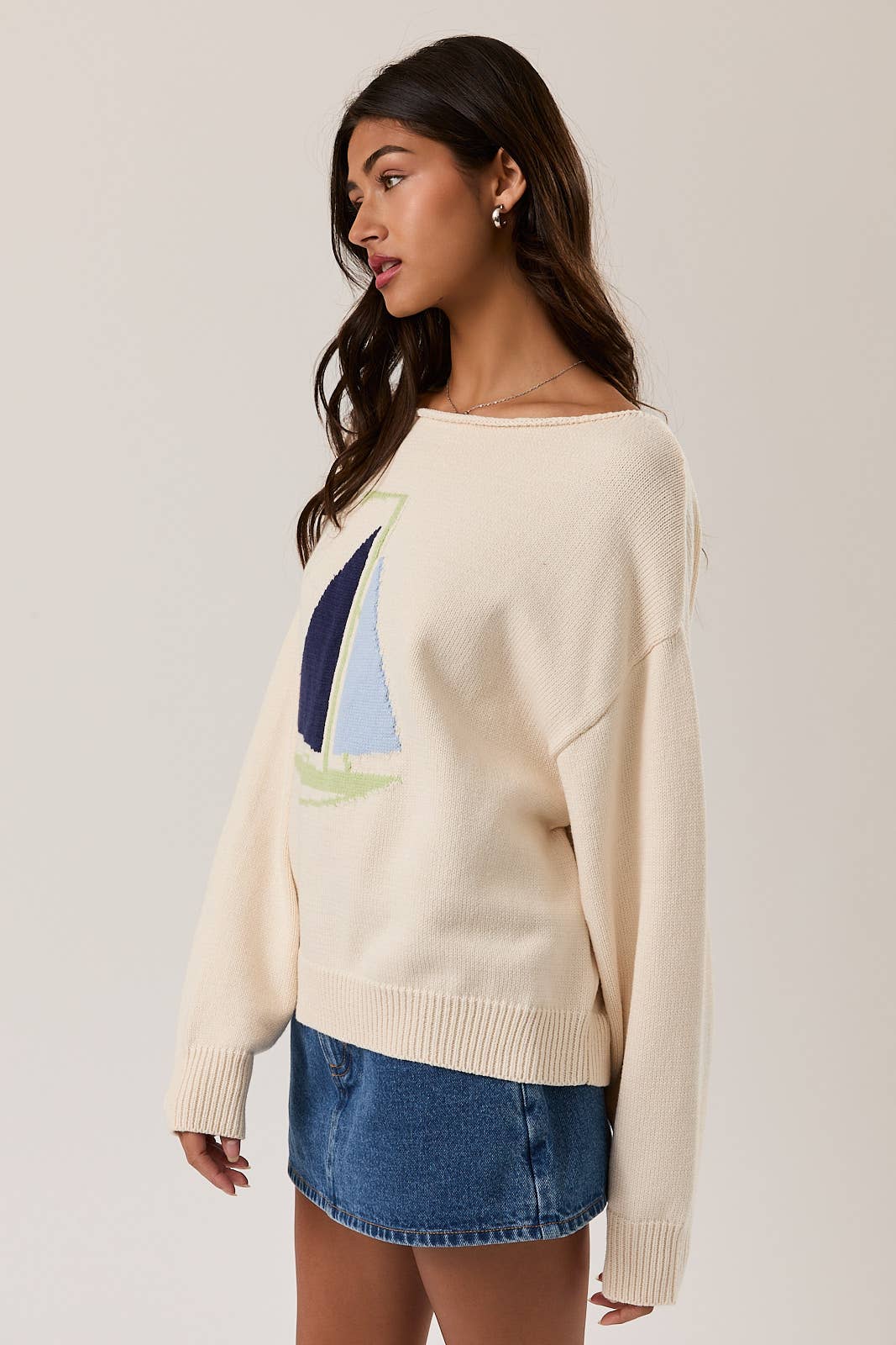 BOAT NECK SWEATER TOP: IVORY