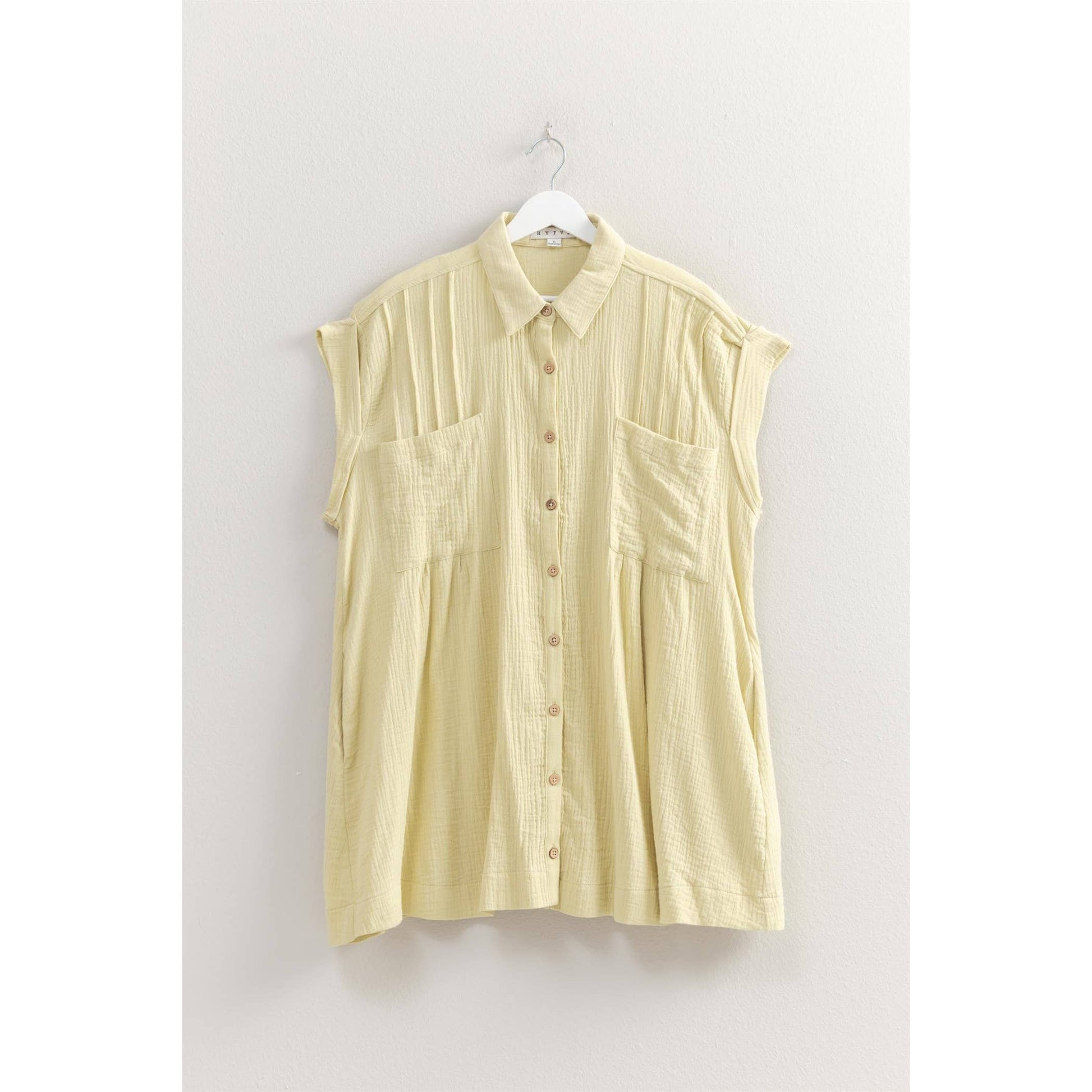 Double Gauze Button Front Tunic: DUSTY LIME