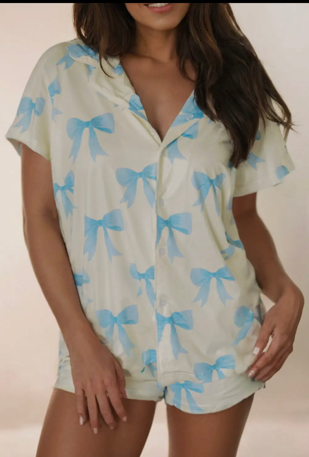 Blue Bow Printed Pajama Set