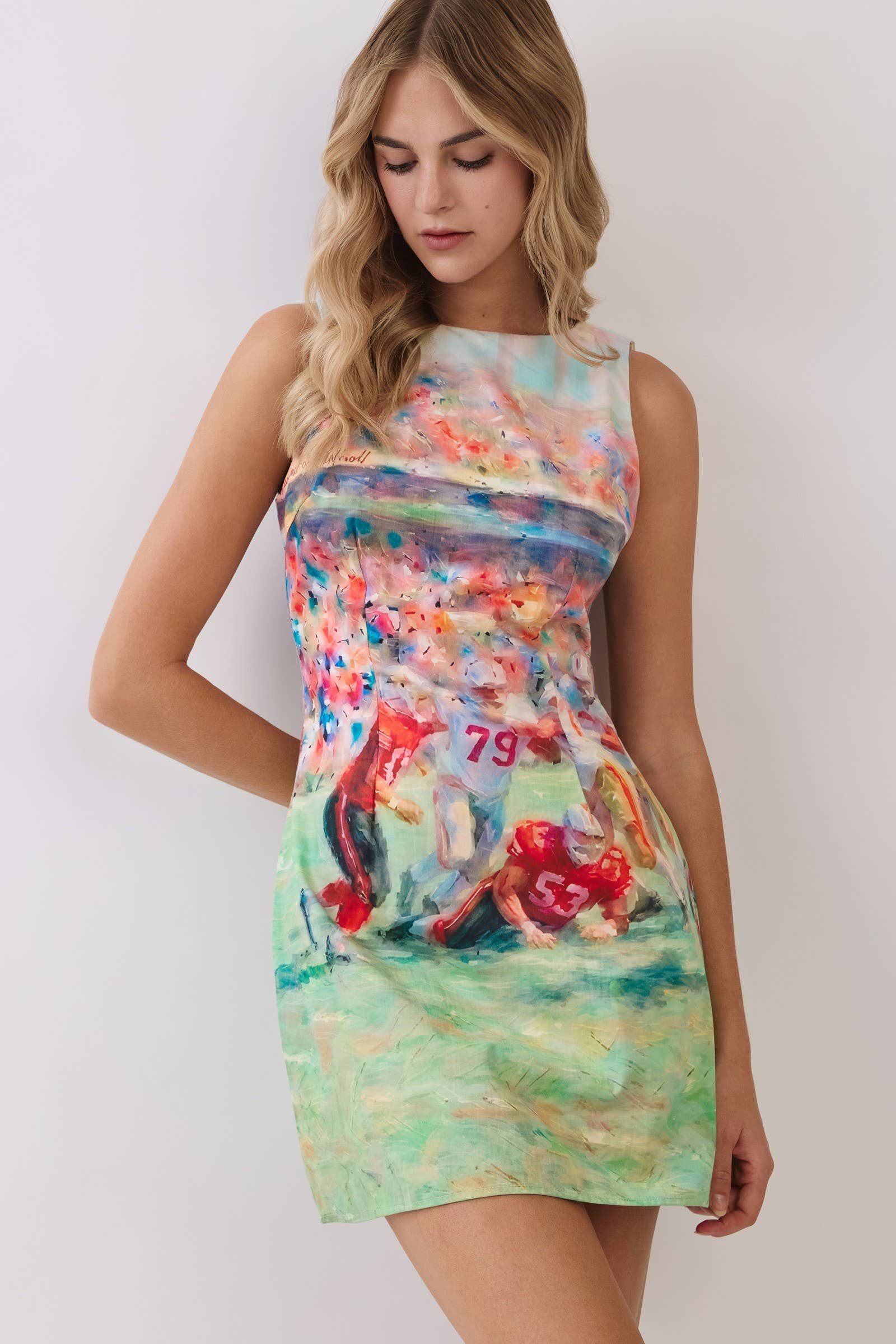 Abstract Football Print Open Back Mini Dress: Green