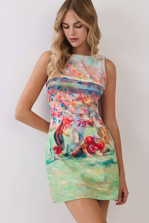 Abstract Football Print Open Back Mini Dress: Green