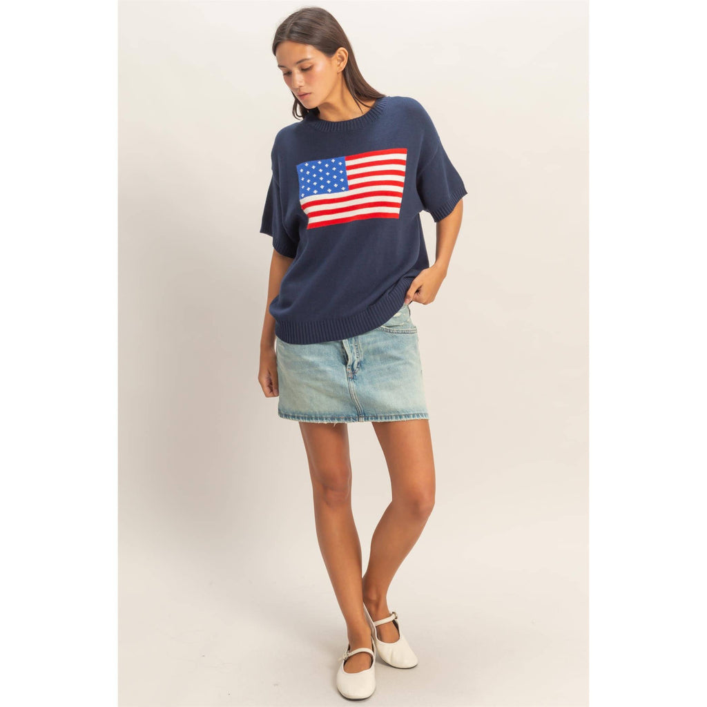 American Flag Knit Top: NAVY