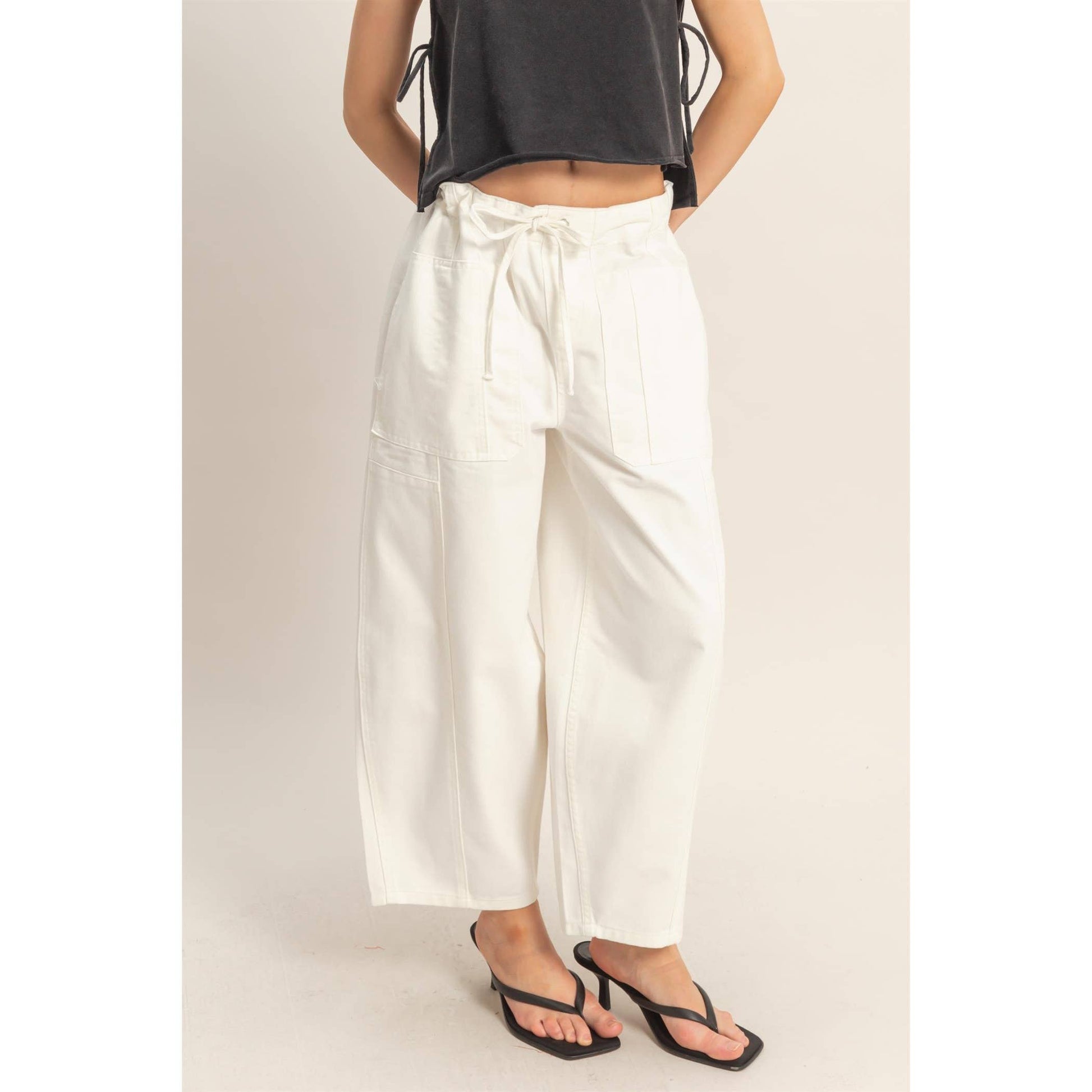 Wide Pants With Oversize Pockets: WHITE
