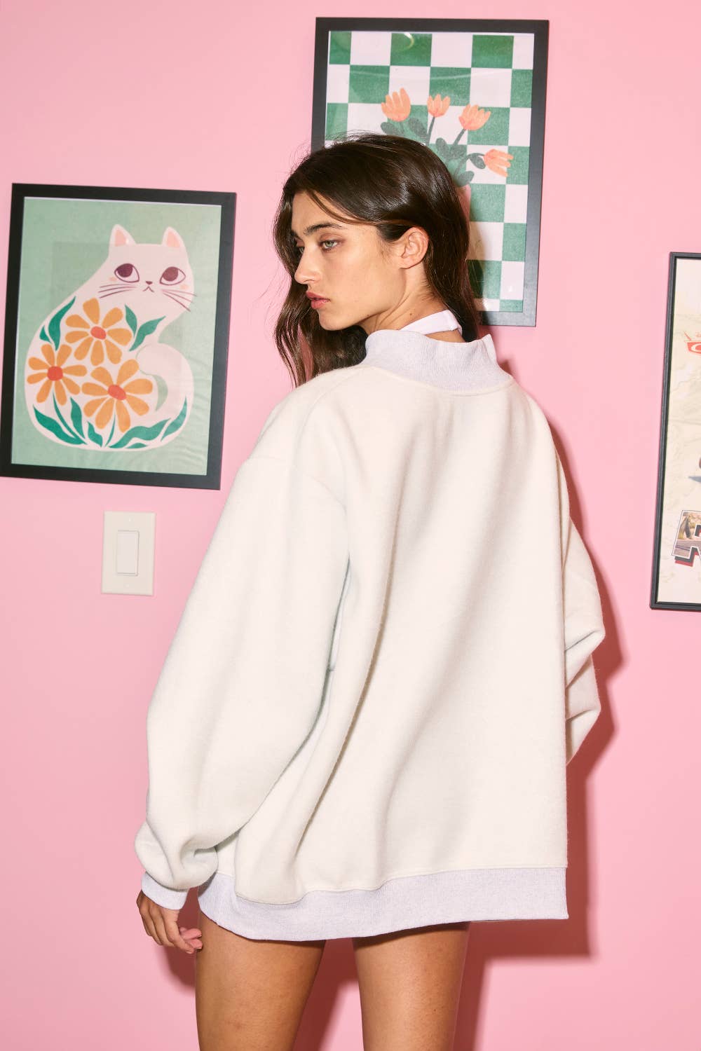 WARDAMN 'WAR DAMN & TIGERS' Reversible Mock Neck Top: Heather grey