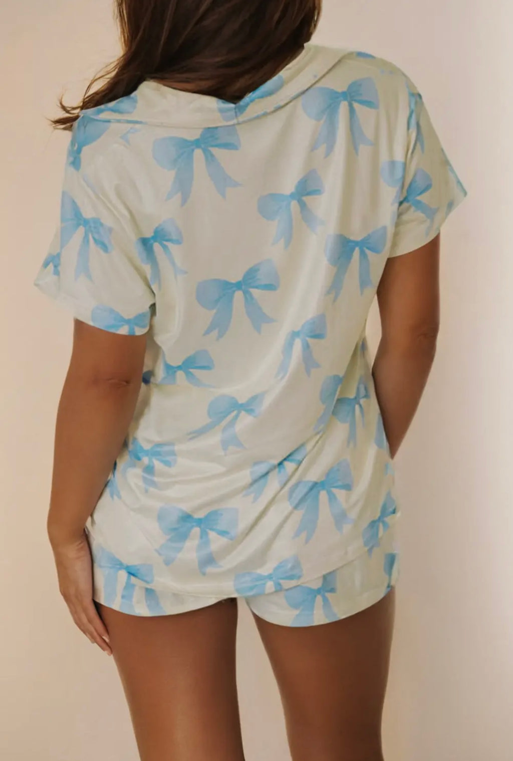 Blue Bow Printed Pajama Set