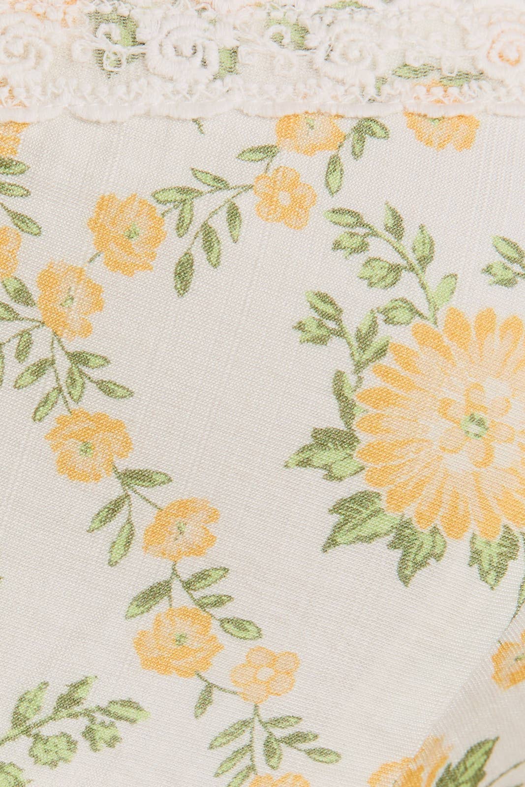 LACE TRIM MIDI DRESS: CREAM-YELLOW FLORAL