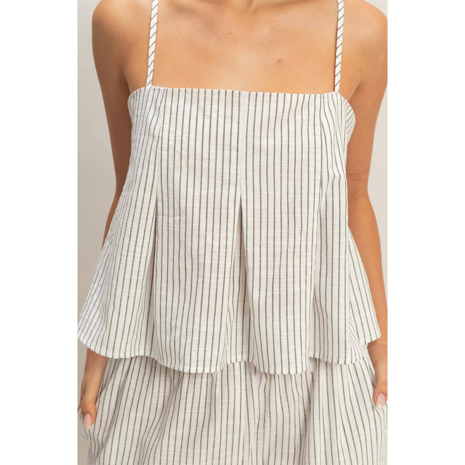 Spaghetti Strap Top And Wide-Leg Pants Set: OFF WHITE