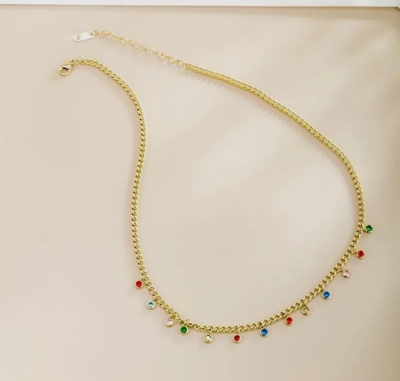 18K Gold Plated Necklace Color Gem Stones