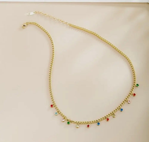 18K Gold Plated Necklace Color Gem Stones