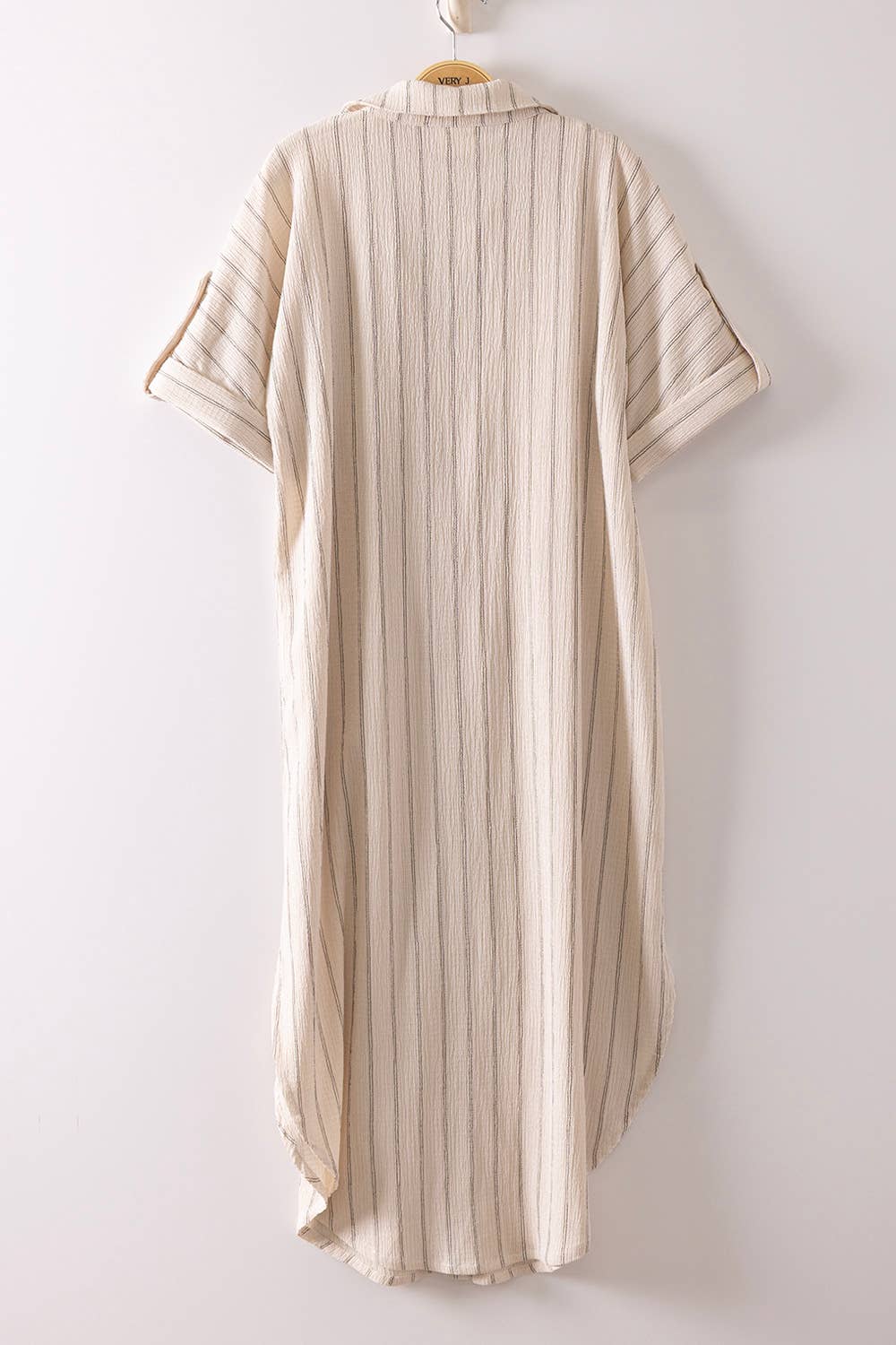 Striped Linen Midi Button Down Shirt Dress: TAUPE
