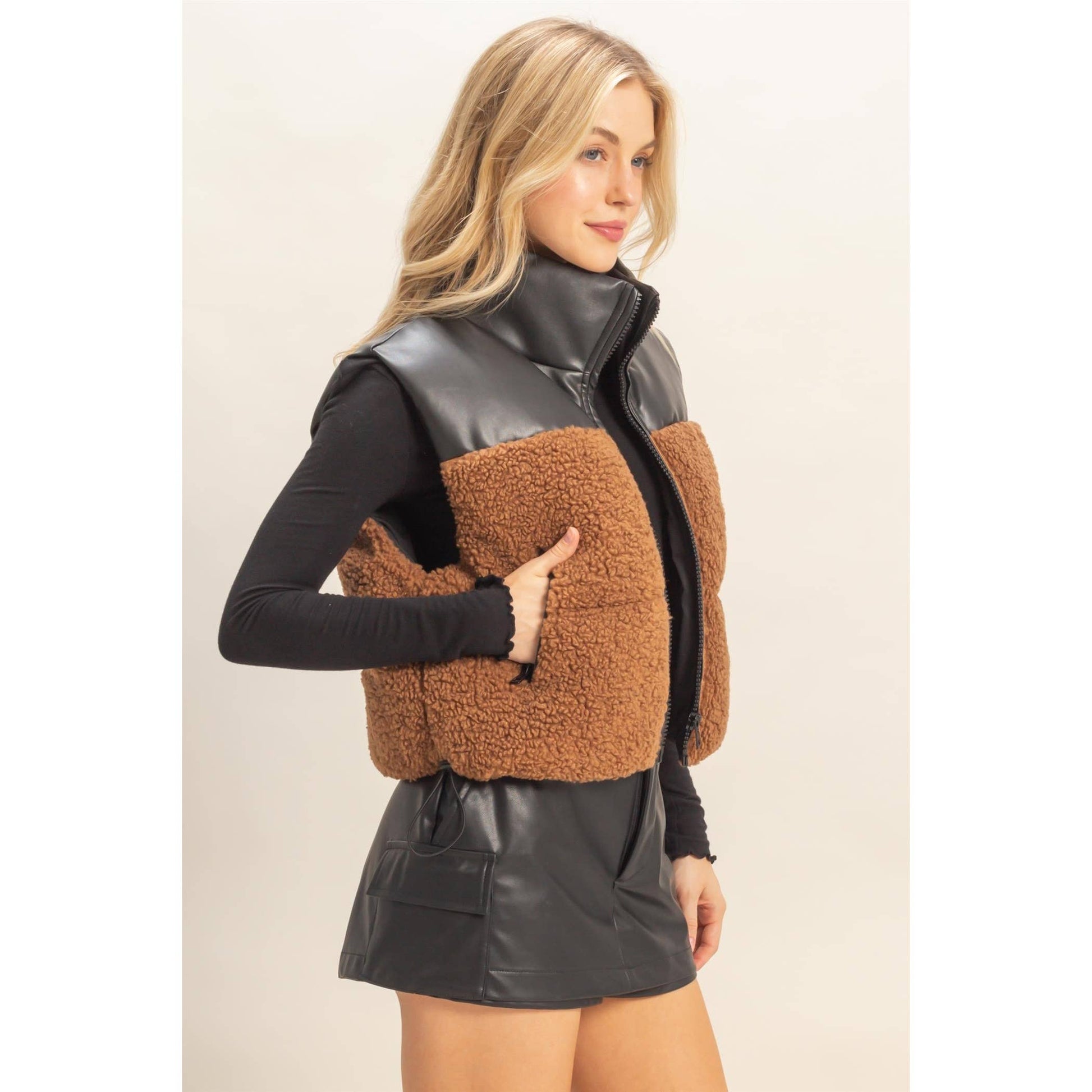Sherpa Pu Puffer Vest: TOAST