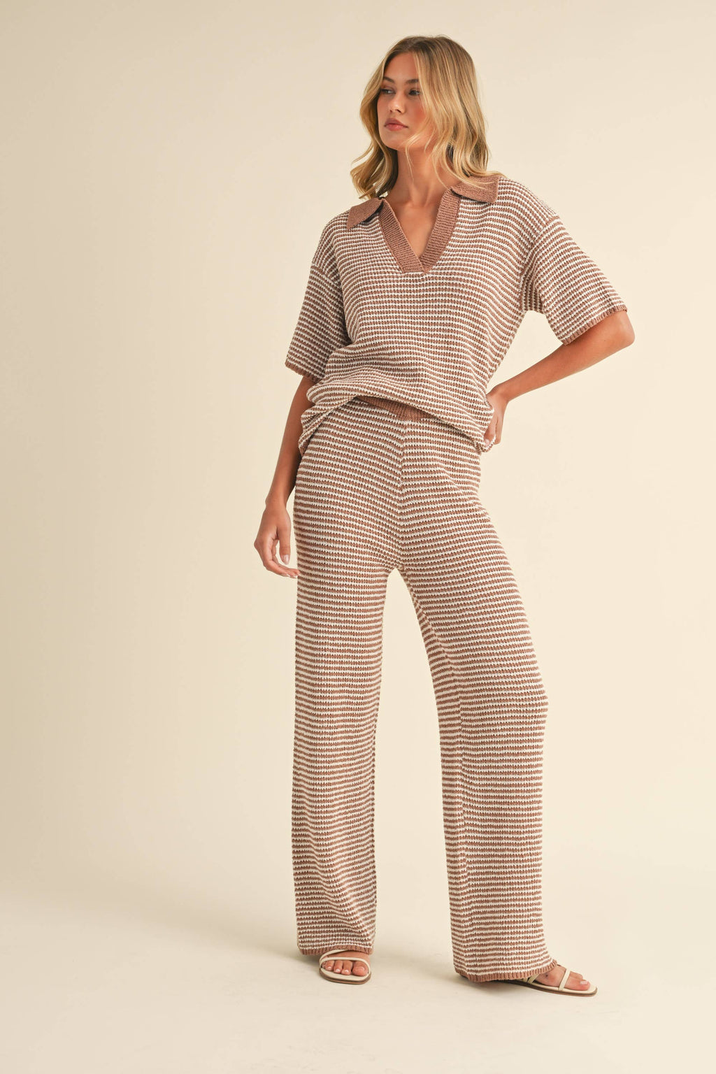 SHORT SLEEVE SWEATER TOP AND PANTS SET: HUNTER GREEN