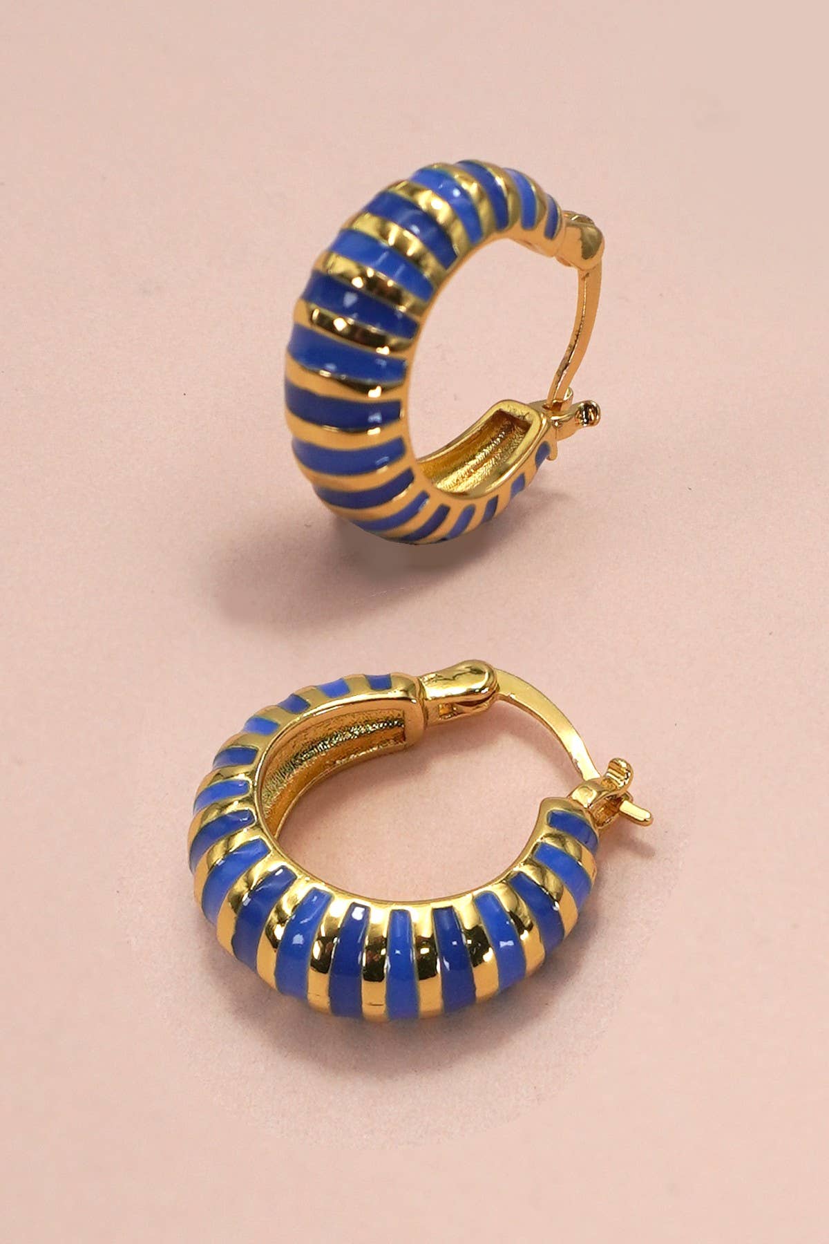 COLORFUL ENAMEL HUGGIE HOOP EARRINGS | Blue