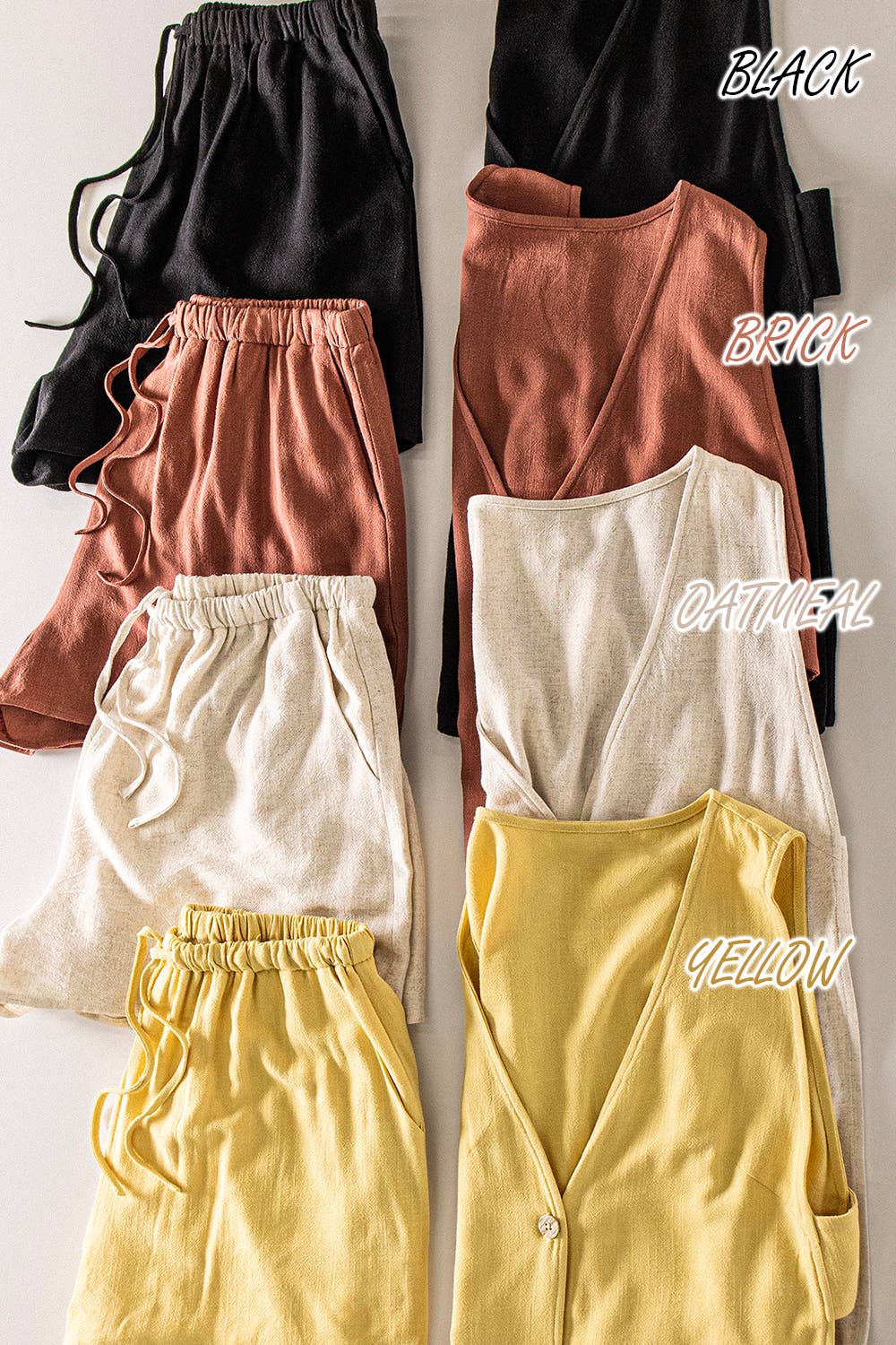 Solid Linen Top & Shorts Set: BRICK