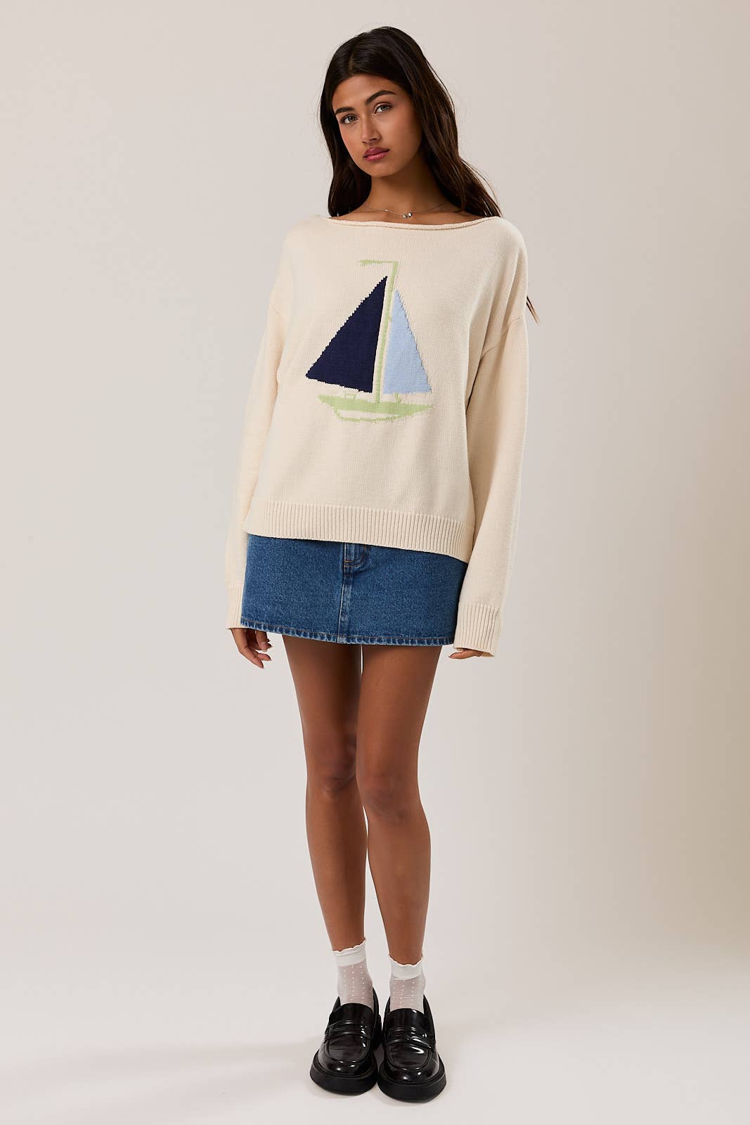 BOAT NECK SWEATER TOP: IVORY