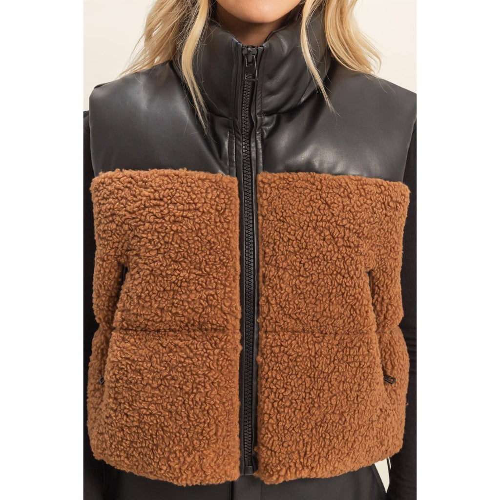 Sherpa Pu Puffer Vest: TOAST