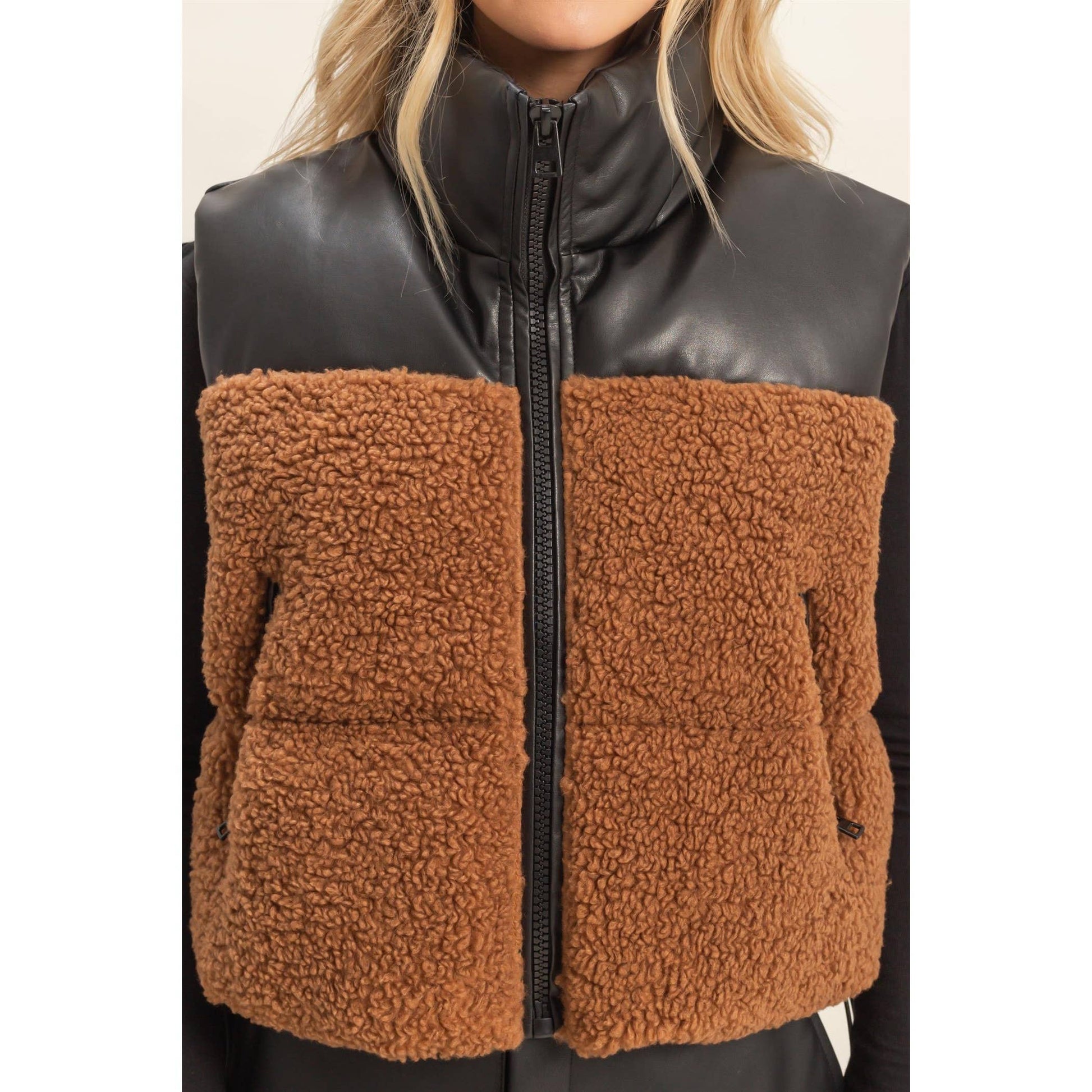 Sherpa Pu Puffer Vest: TOAST