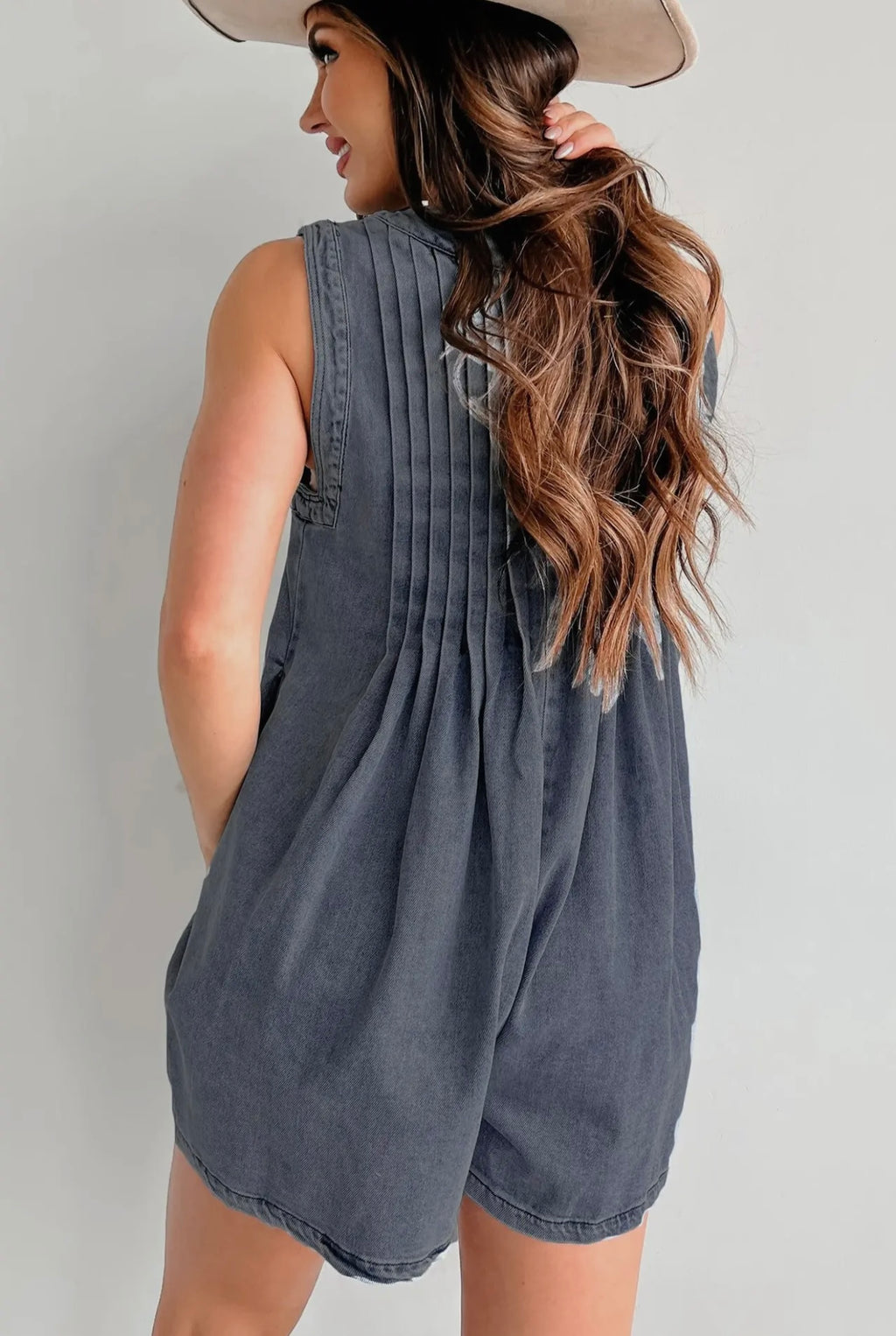 Tie Front V-Neck Denim Romper