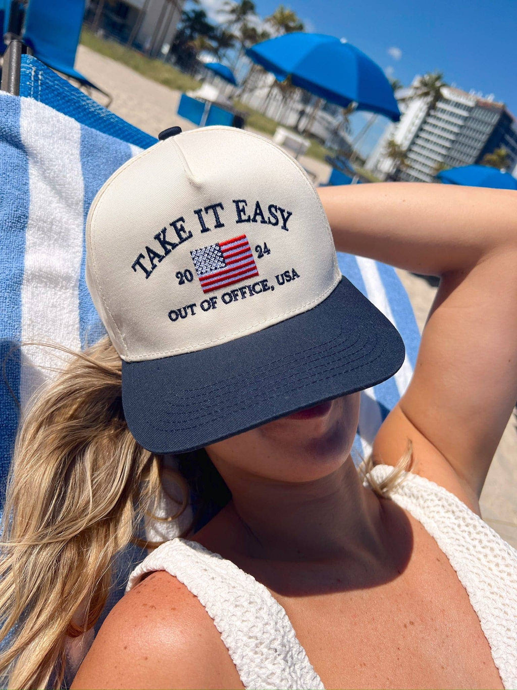 Take it Easy Vintage Trucker Hat: Navy