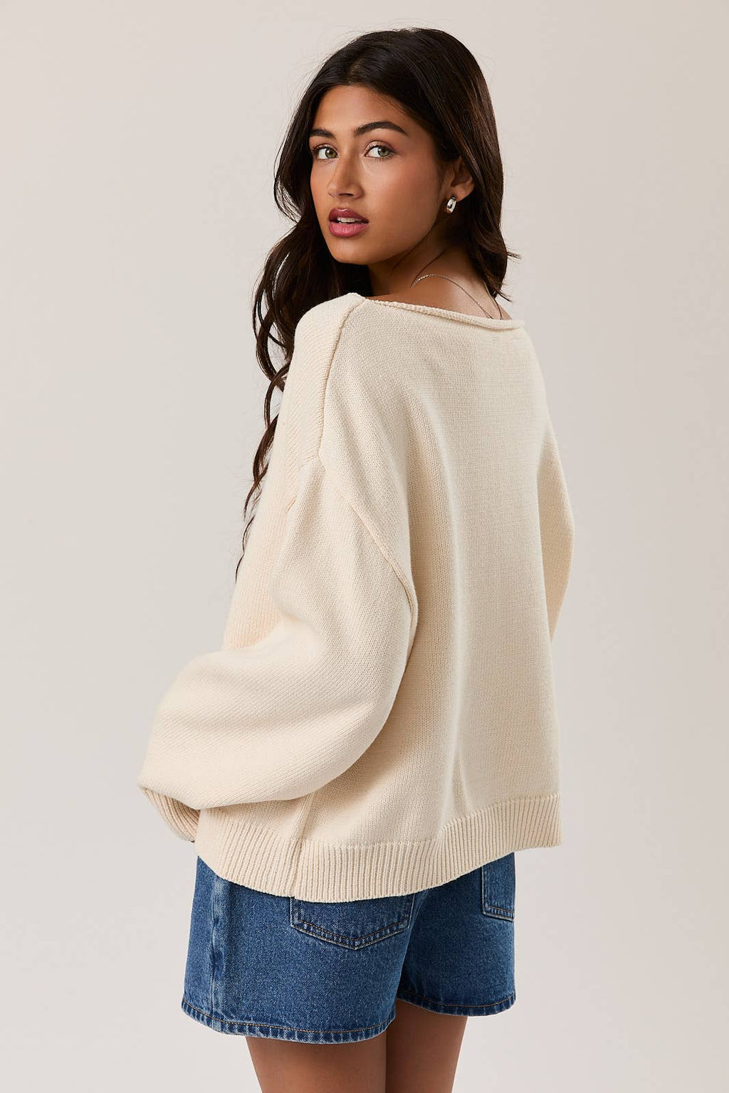 BOAT NECK SWEATER TOP: IVORY