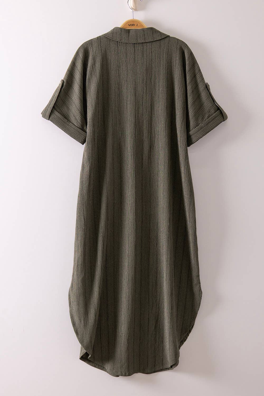 Striped Linen Midi Button Down Shirt Dress: TAUPE