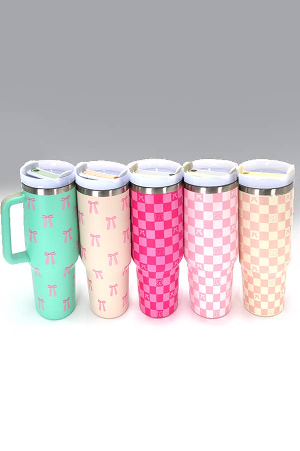 40oz STAINLESS STEEL TUMBLER BOW | BOW DITSY BLUE