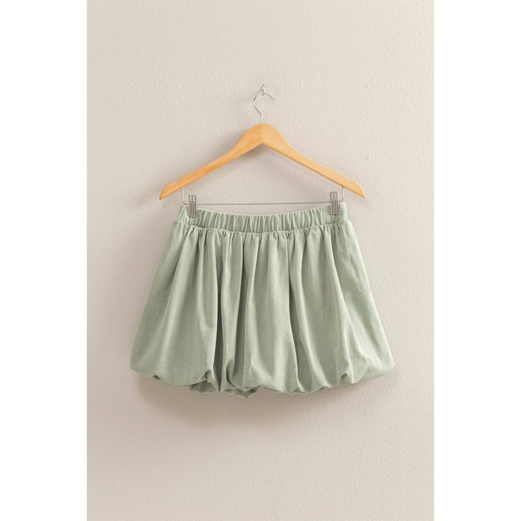 High Waist Woven Bubble Skirt: SAGE GREEN
