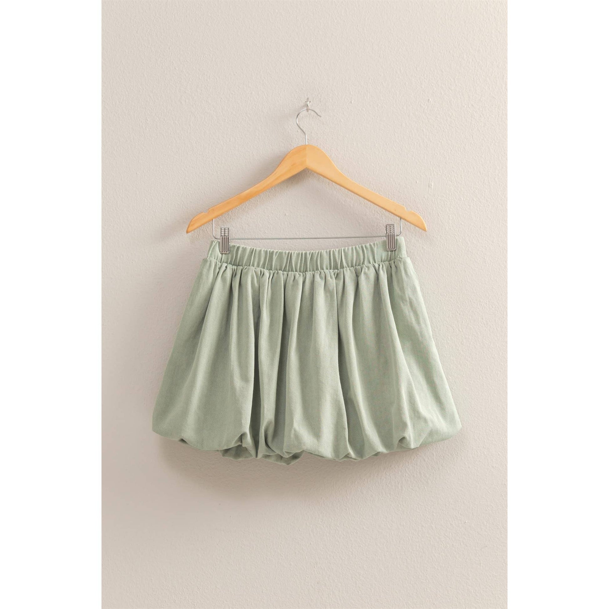 High Waist Woven Bubble Skirt: SAGE GREEN