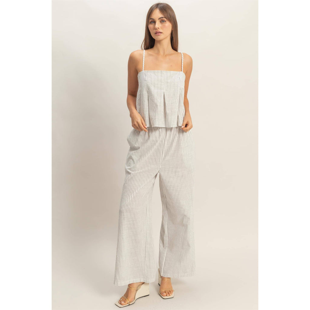 Spaghetti Strap Top And Wide-Leg Pants Set: OFF WHITE