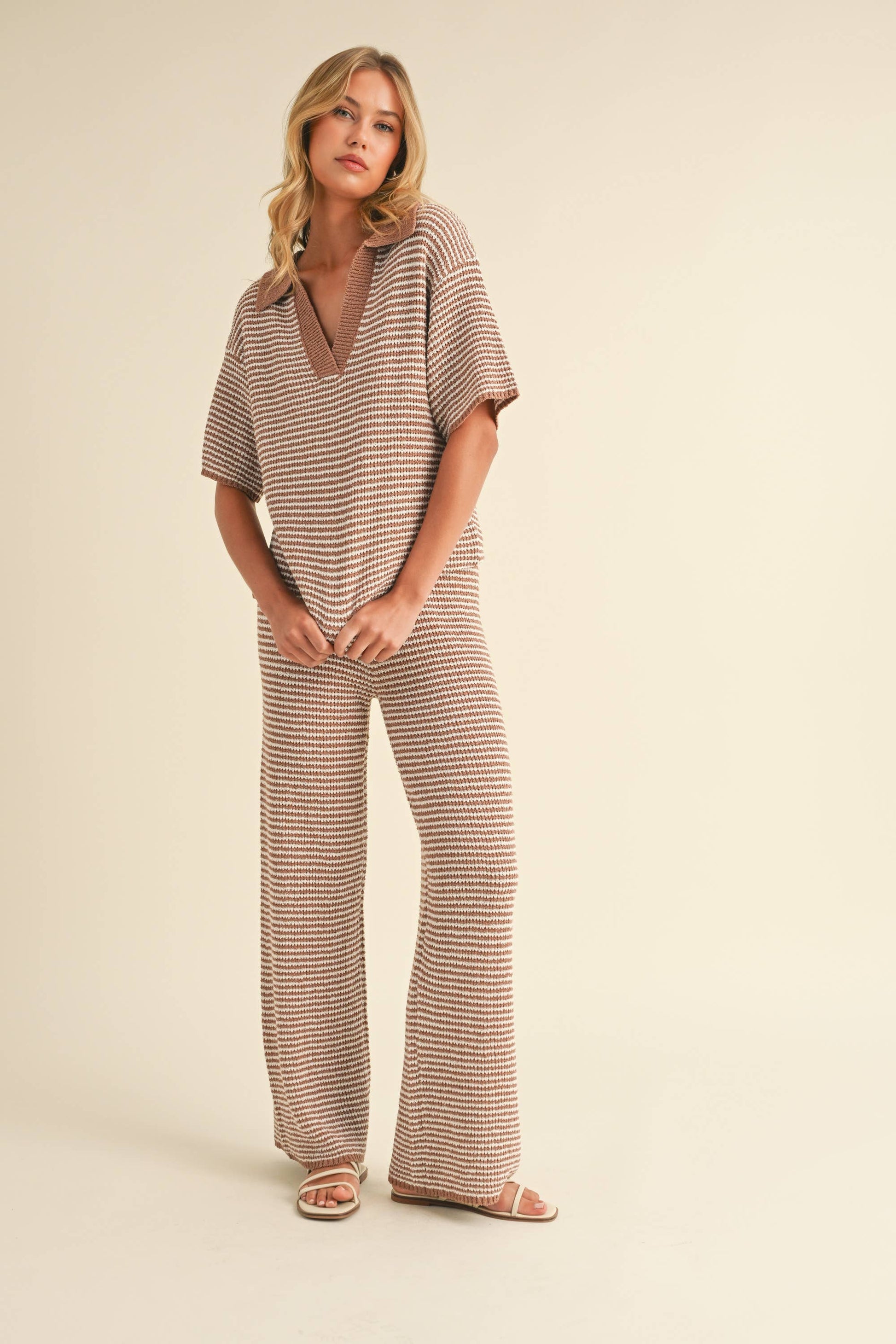 SHORT SLEEVE SWEATER TOP AND PANTS SET: HUNTER GREEN