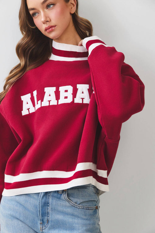 Alabama Lettering Cropped Sweatshirt: CRIMSON