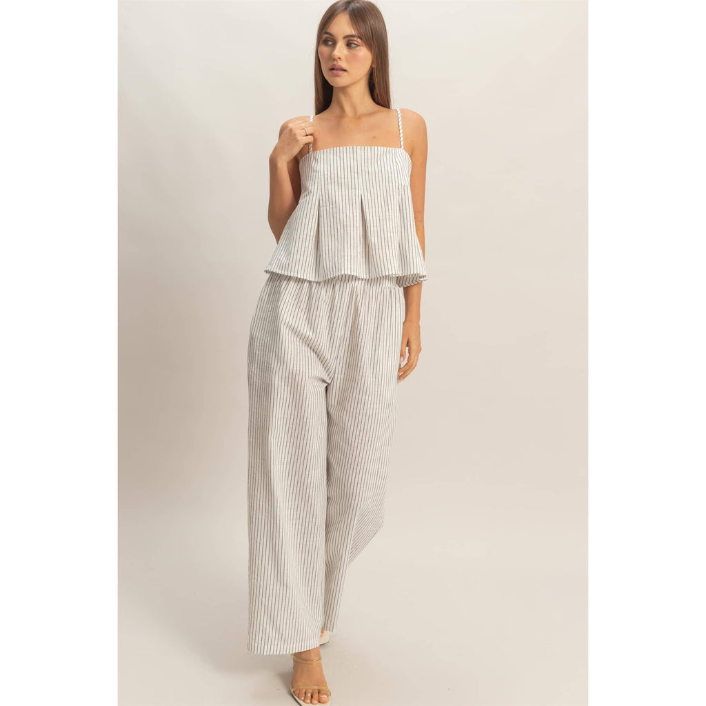 Spaghetti Strap Top And Wide-Leg Pants Set: OFF WHITE