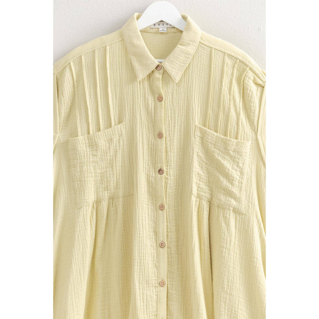 Double Gauze Button Front Tunic: DUSTY LIME
