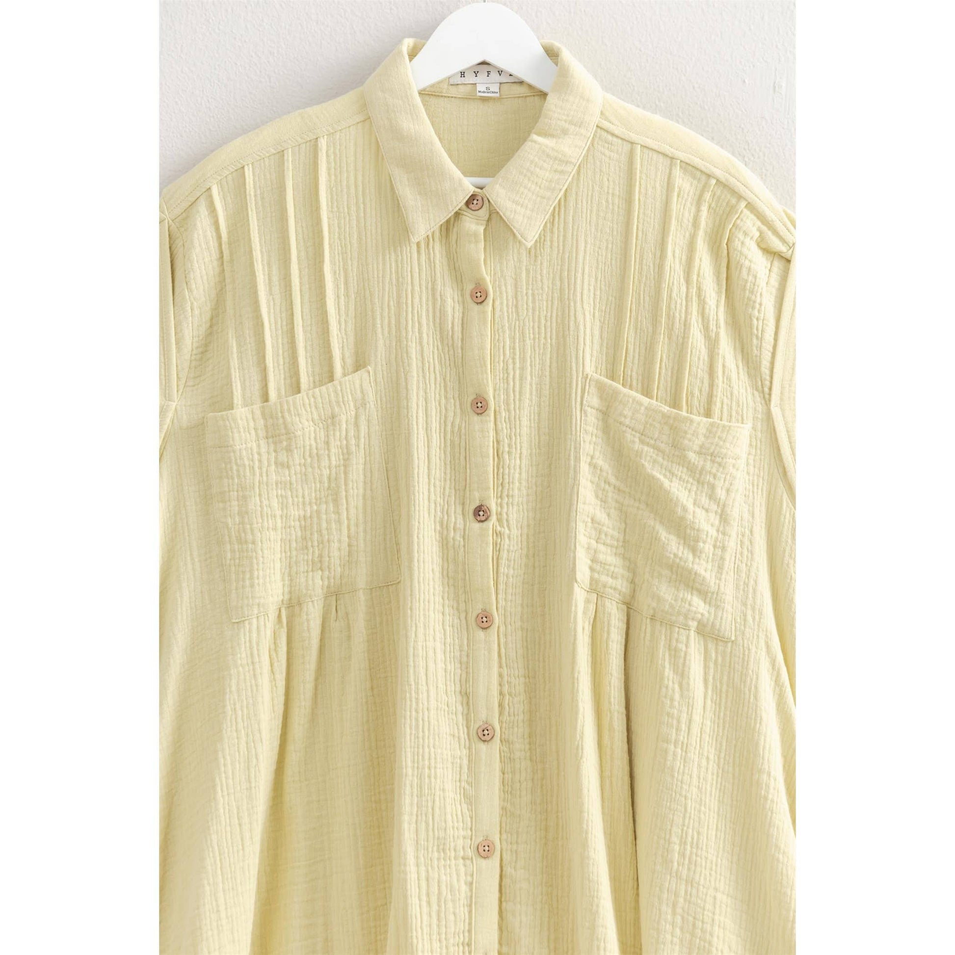 Double Gauze Button Front Tunic: DUSTY LIME